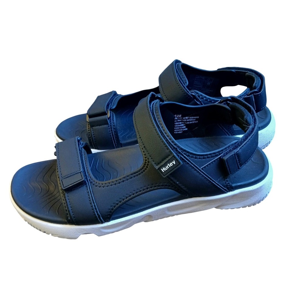 Hurley Oceanside Men's Sport Sandals Black White Strappy Hook and Loop Size 11M